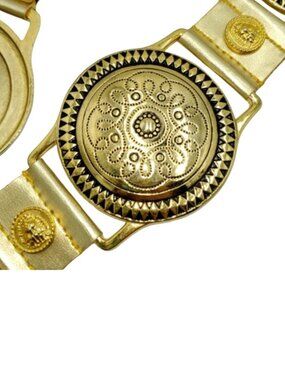 Vtg Captiva Collectibles Vintage Gold PU Leather Medallion Belt Small 80's Rare